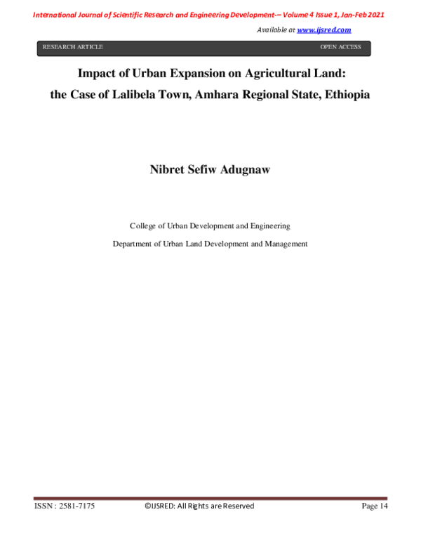 (PDF) Impact of Urban Expansion on Agricultural Land: the Case of ...