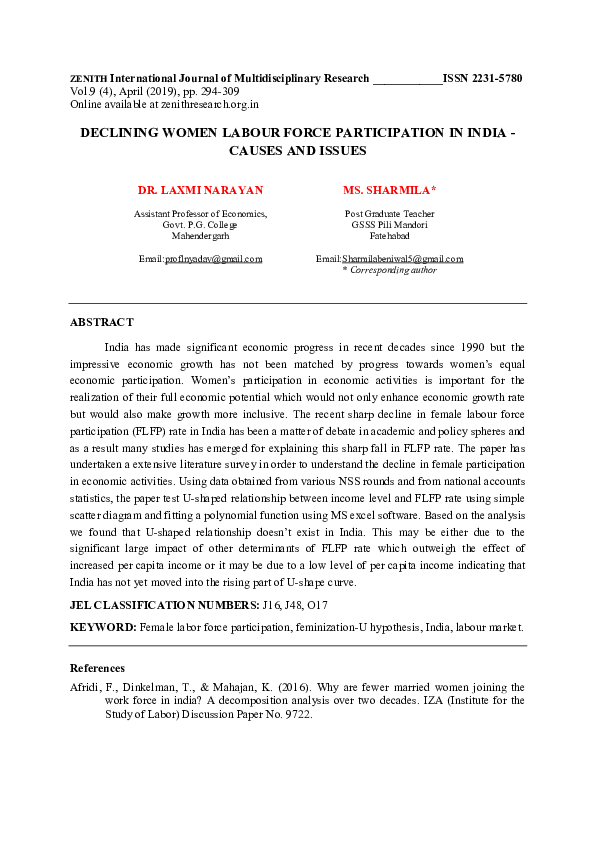(PDF) DECLINING WOMEN LABOUR FORCE PARTICIPATION IN INDIA - CAUSES AND ...
