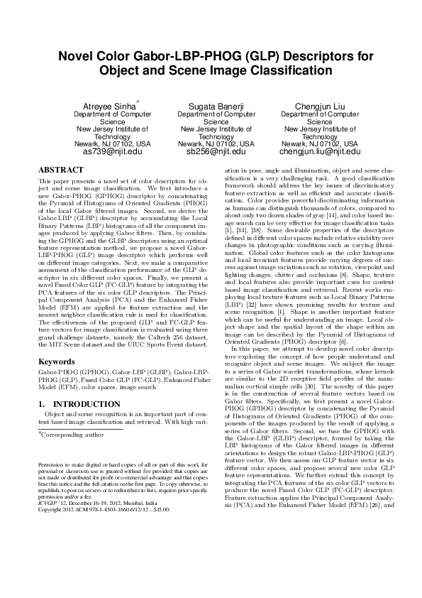 (PDF) Novel Color Gabor-LBP-PHOG (GLP) Descriptors for Object and Scene ...