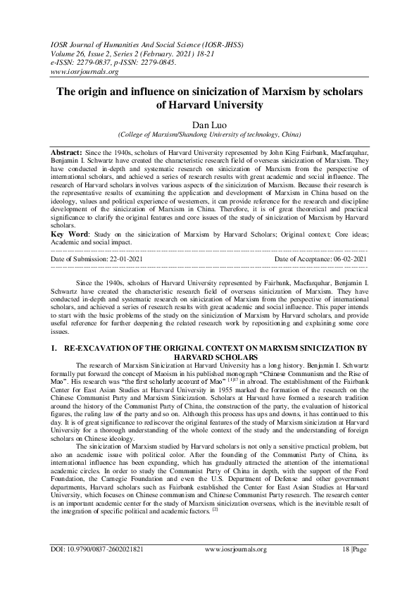 (PDF) The origin and influence on sinicization of Marxism by scholars ...