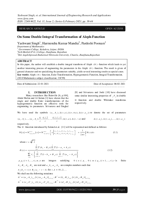 (PDF) On Some Double Integral Transformation of Aleph-Function