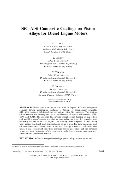 (PDF) SiC-AlSi Composite Coatings on Piston Alloys for Diesel Engine Motors