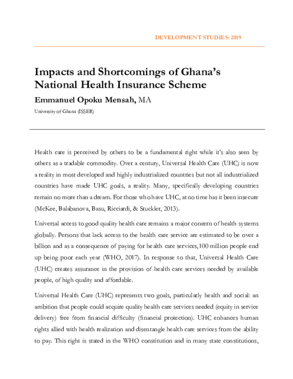(PDF) Impacts and Shortcomings of Ghana's National Health Insurance Scheme
