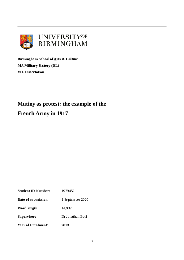 (PDF) Mutiny as protest: the example of the French Army in the Spring ...