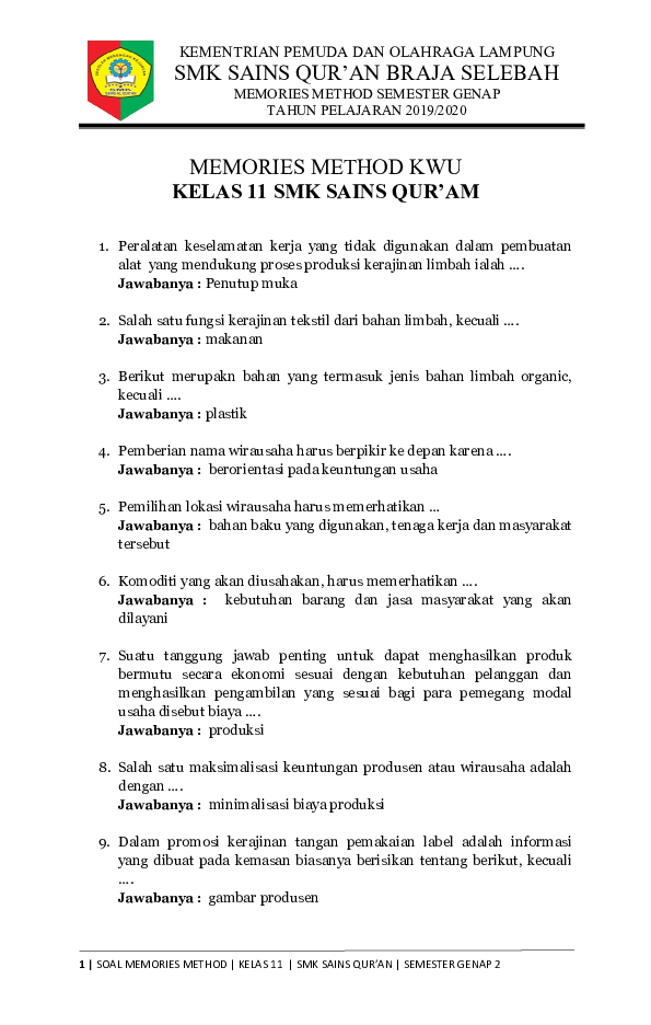 Doc Kwu 11 Smk Hafalan Tanya Jawab Soal Syaiful Islami Academia Edu
