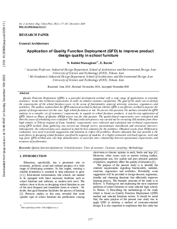 (PDF) Application of Quality Function Deployment (QFD) to improve