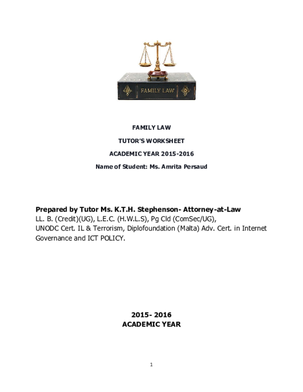 (DOC) Family Law Worksheet 1 Introduction