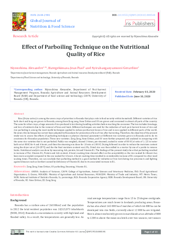 (PDF) Effect of Parboiling Technique on the Nutritional Quality of Rice