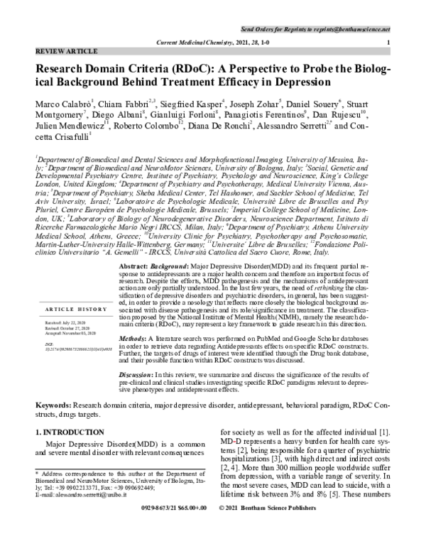 (PDF) Research Domain Criteria (RDoC): A Perspective to Probe the ...