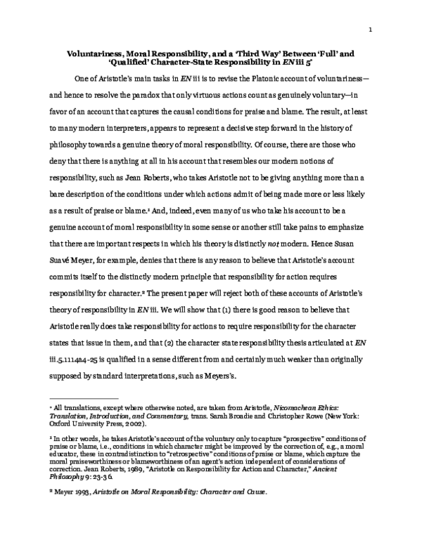 (PDF) Voluntariness, Moral Responsibility, and a Compromise Between ...