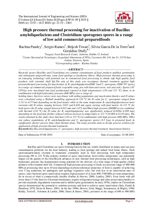 (PDF) High pressure thermal processing for inactivation of Bacillus ...