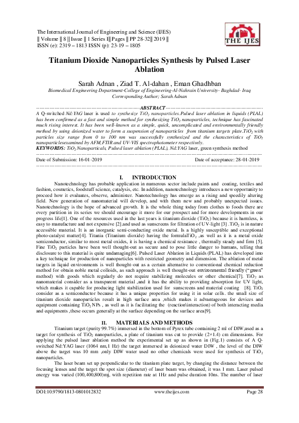 (PDF) Titanium Dioxide Nanoparticles Synthesis by Pulsed Laser Ablation