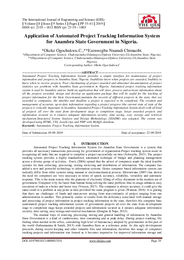 (PDF) Application of Automated Project Tracking Information System for ...