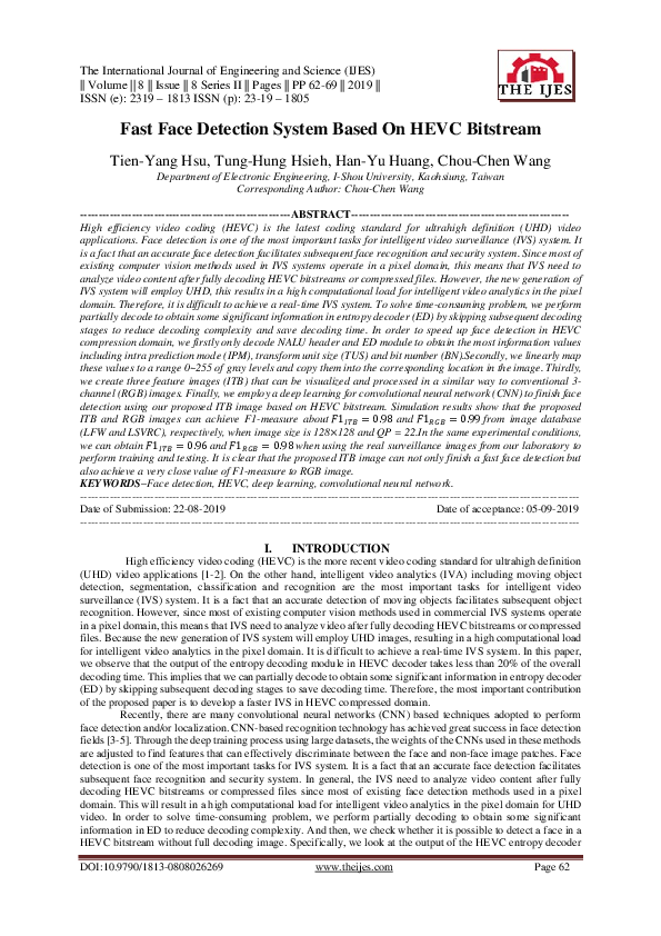 (PDF) Fast Face Detection System Based On HEVC Bitstream