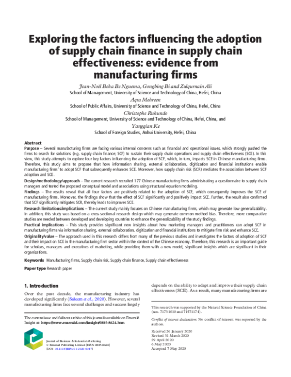 (PDF) Exploring the factors influencing the adoption of supply chain ...