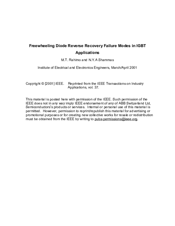 (PDF) Freewheeling diode reverserecovery failure modes in IGBT