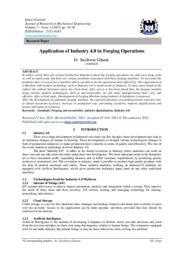 (PDF) Application of Industry 4.0 in Forging Operations