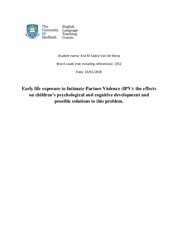 (PDF) Early life exposure to Intimate Partner Violence (IPV): the ...