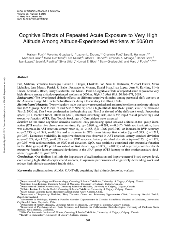 (PDF) Cognitive Effects of Repeated Acute Exposure to Very High ...