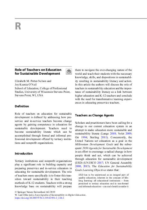 (PDF) Role of Teachers on Education for Sustainable Development