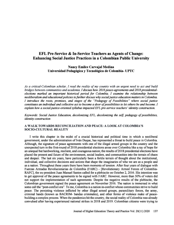 (PDF) EFL Pre-In Service Teachers as Agents of Change: Enhancing Social ...