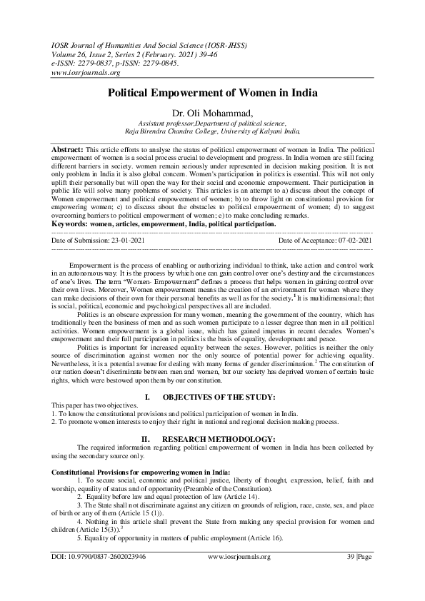 (PDF) Political Empowerment of Women in India