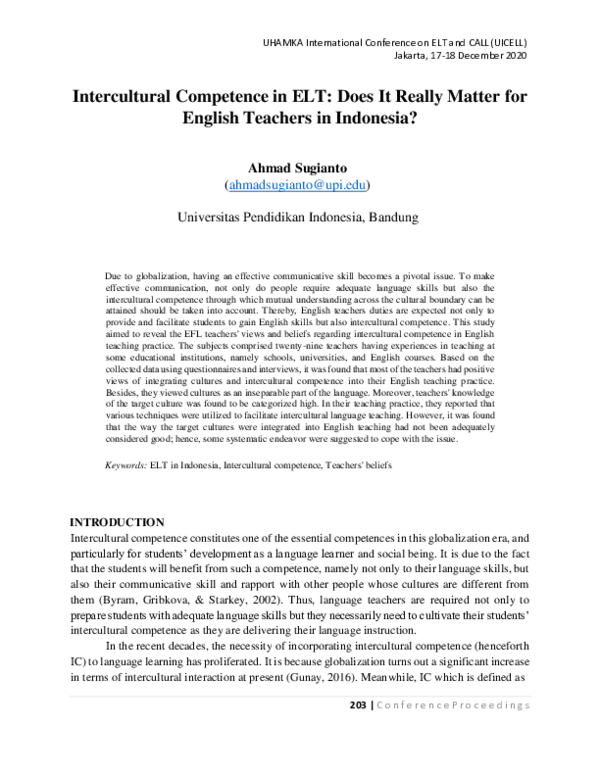 (PDF) Intercultural Competence in ELT: Does It Really Matter for ...