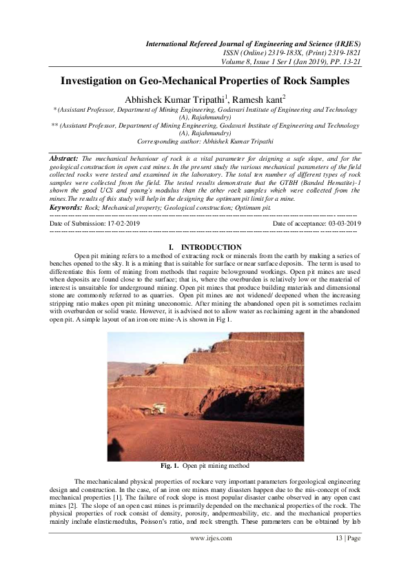 (PDF) Investigation on Geo-Mechanical Properties of Rock Samples