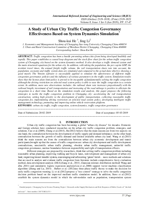 (PDF) A Study of Urban City Traffic Congestion Governance Effectiveness ...