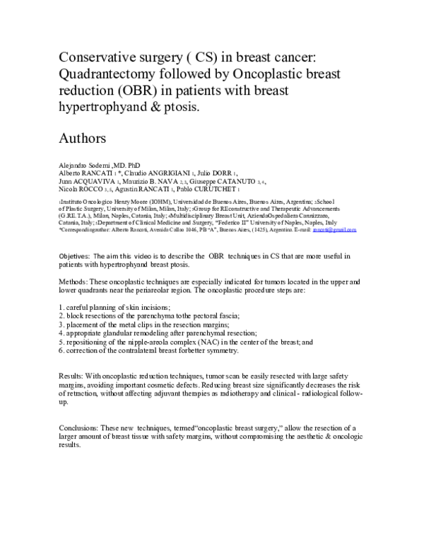 (DOC) Conservative surgery ( CS) in breast cancer: Quadrantectomy ...