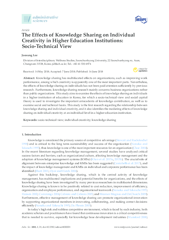 (PDF) The Effects of Knowledge Sharing on Individual Creativity in ...