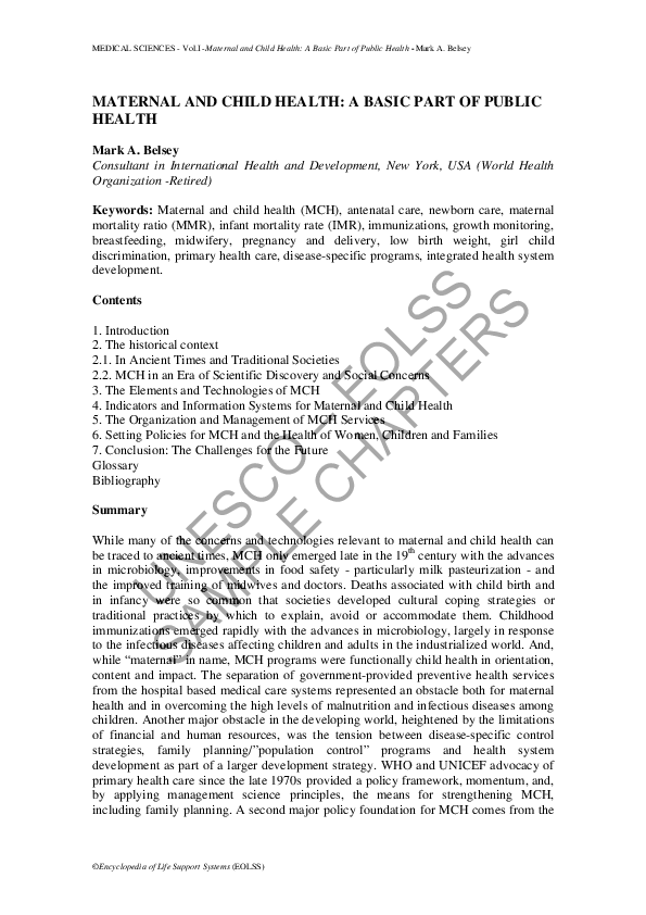 (PDF) Maternal and Child Health: A Basic Part of Public Health