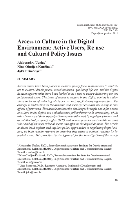 (PDF) Access to Culture in the Digital Environment: Active Users, Re ...
