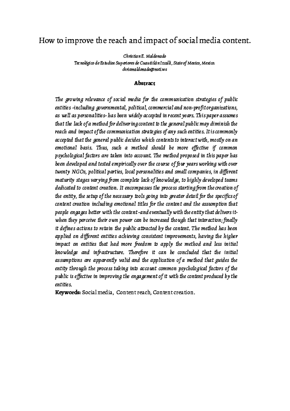 (PDF) How to improve the reach and impact of social media content