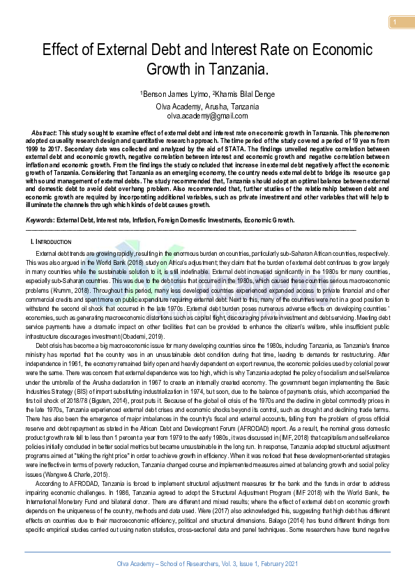 (PDF) Effect of External Debt and Interest Rate on Economic Growth in ...