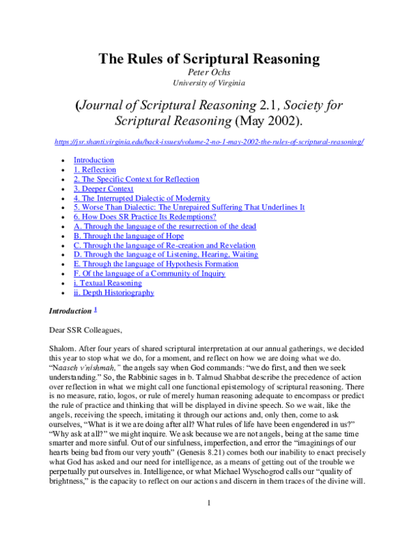 (PDF) The Rules of Scriptural Reasoning, 2002