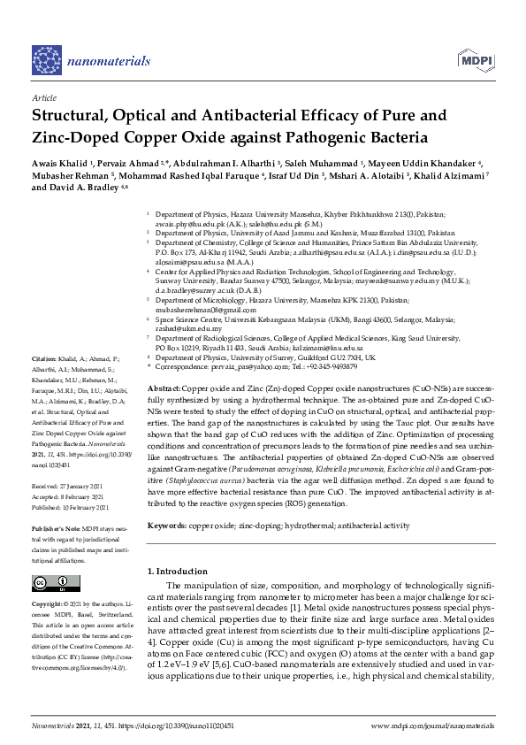 (PDF) Structural, Optical and Antibacterial Efficacy of Pure and Zinc ...