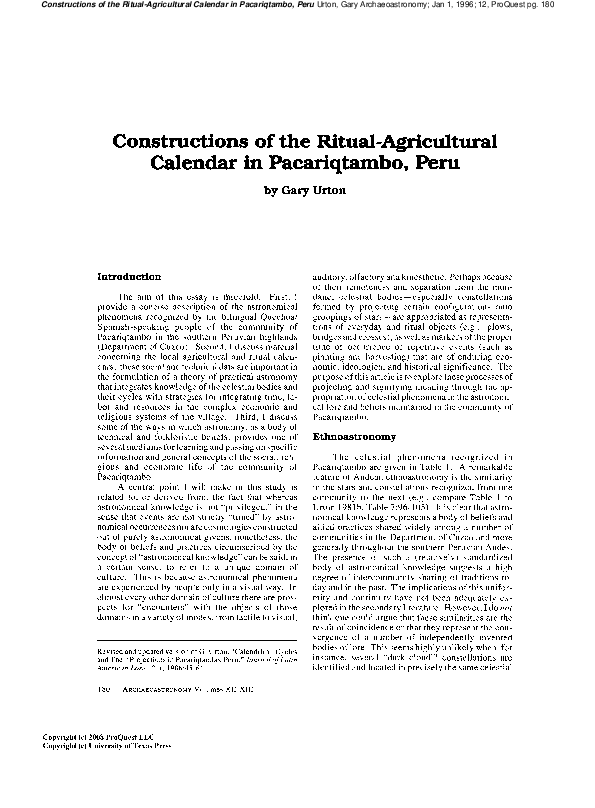 (PDF) The Ritual-Agricultural calendar in Pacariqtambo, Peru