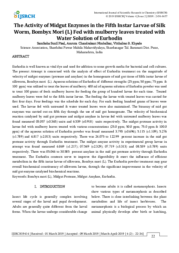 (PDF) The Activity of Midgut Enzymes in the Fifth Instar Larvae of Silk ...