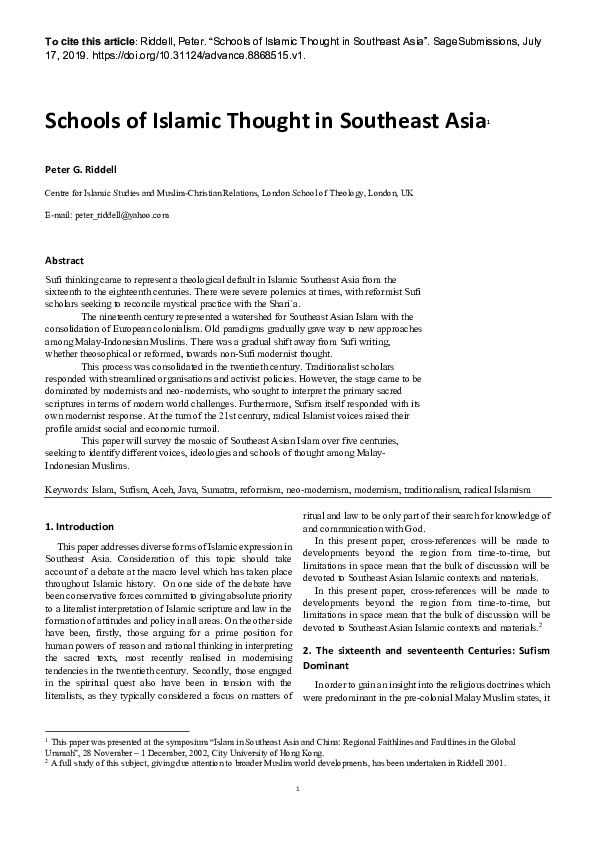 (PDF) Schools of Islamic Thought in Southeast Asia