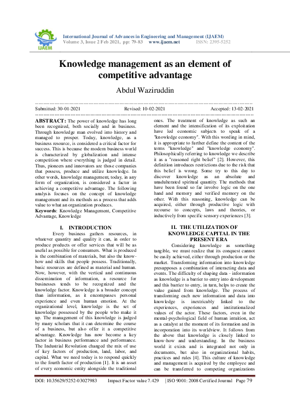 (PDF) Knowledge management as an element of competitive advantage