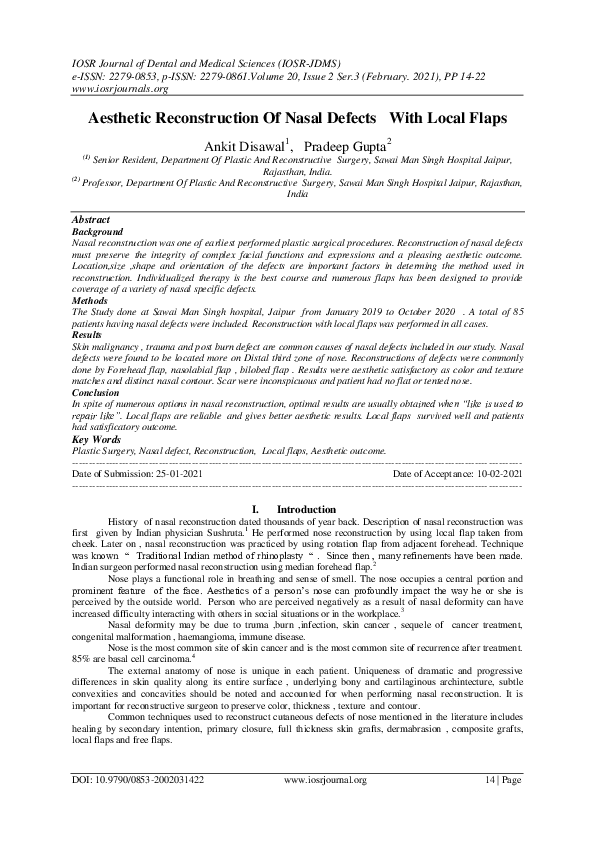 (PDF) Aesthetic Reconstruction Of Nasal Defects With Local Flaps