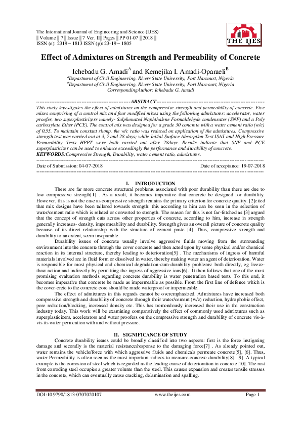 (PDF) Effect of Admixtures on Strength and Permeability of Concrete
