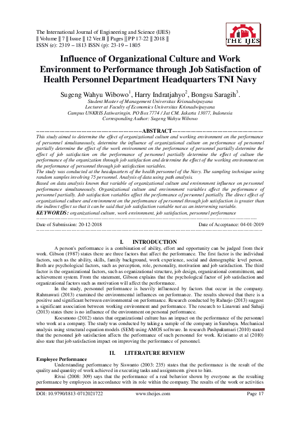 (PDF) Influence of Organizational Culture and Work Environment to ...