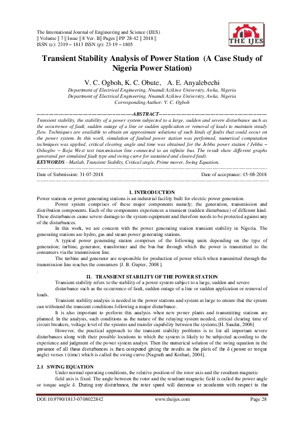 (PDF) Transient Stability Analysis of Power Station (A Case Study of ...