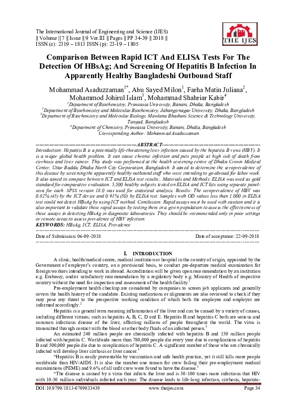 (PDF) Comparison Between Rapid ICT And ELISA Tests For The Detection Of ...