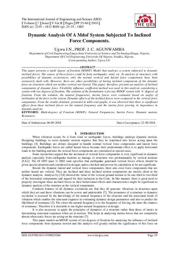(PDF) Dynamic Analysis Of A Mdof System Subjected To Inclined Force ...