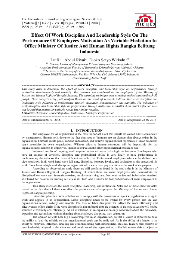 (PDF) Effect Of Work Discipline And Leadership Style On The Performance ...