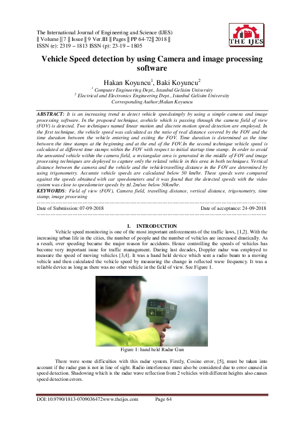 (PDF) Vehicle Speed detection by using Camera and image processing software