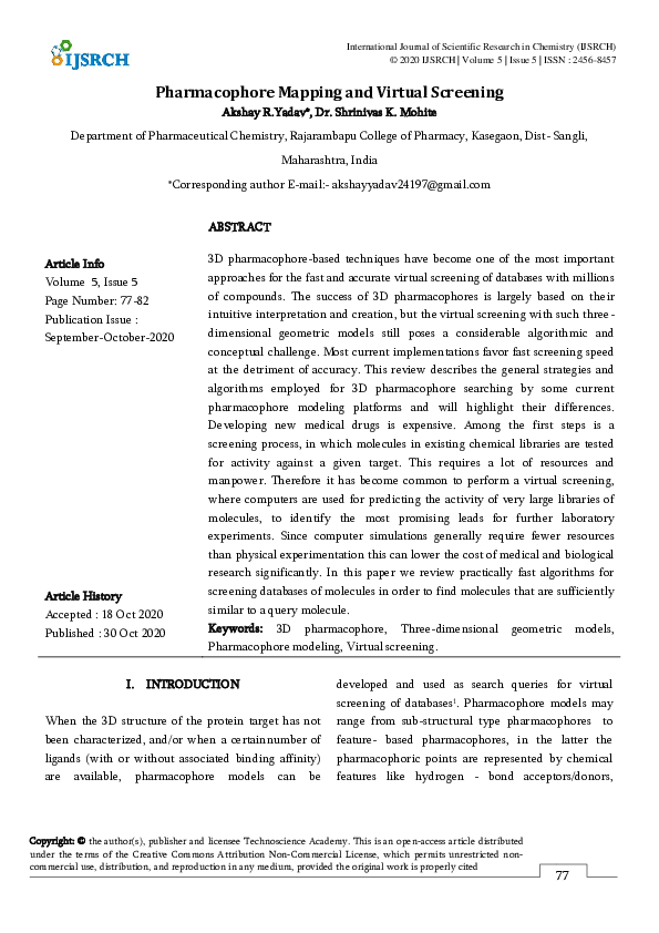 (PDF) Pharmacophore Mapping and Virtual Screening